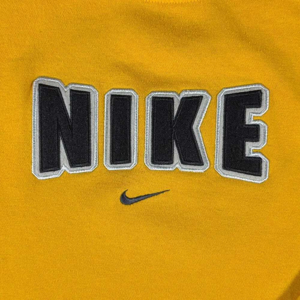 Vintage Nike Crewneck Sweatshirt Youth L 14-16 Yellow Spell Out Y2K Fleece